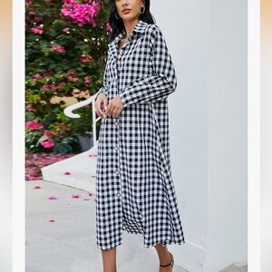 Black Gingham Cotton & Linen Shirt Dress